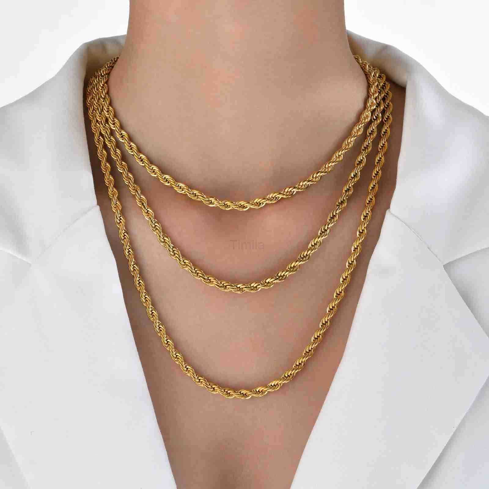 Vnox Dainty Gold Color Rope Chain Necklaces for Women MenChic Twisted Collar Waterproof Stainless Steel Link 2345mm Width U251022