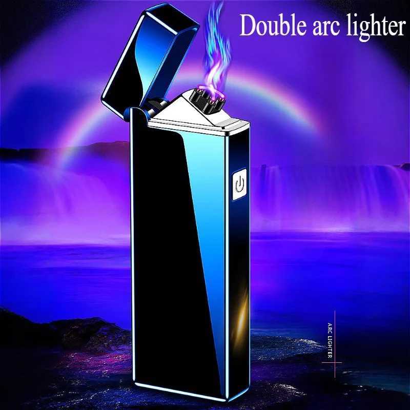 Electric Lighter Rechargeable Windproof Flameless Plasmas Torch USB Dual Arc Cigars Lighters for Dad Present C251022