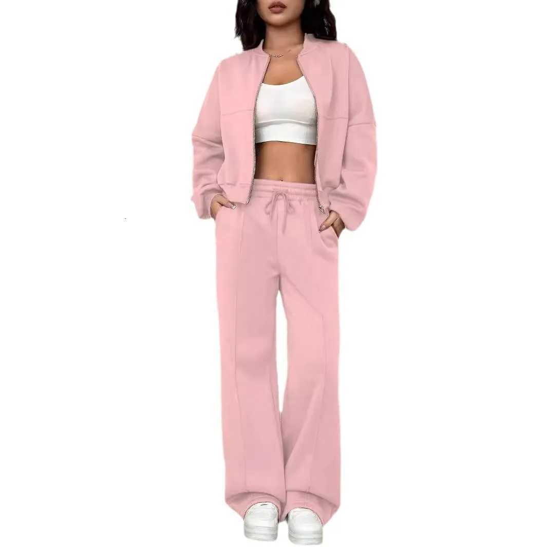 Matching Sets Women Casual Tracksuit Two Pieces Set Loose O Neck Long Sleeves Zipper Cardigan Drawstring Wide Leg Pants JoggerT251022