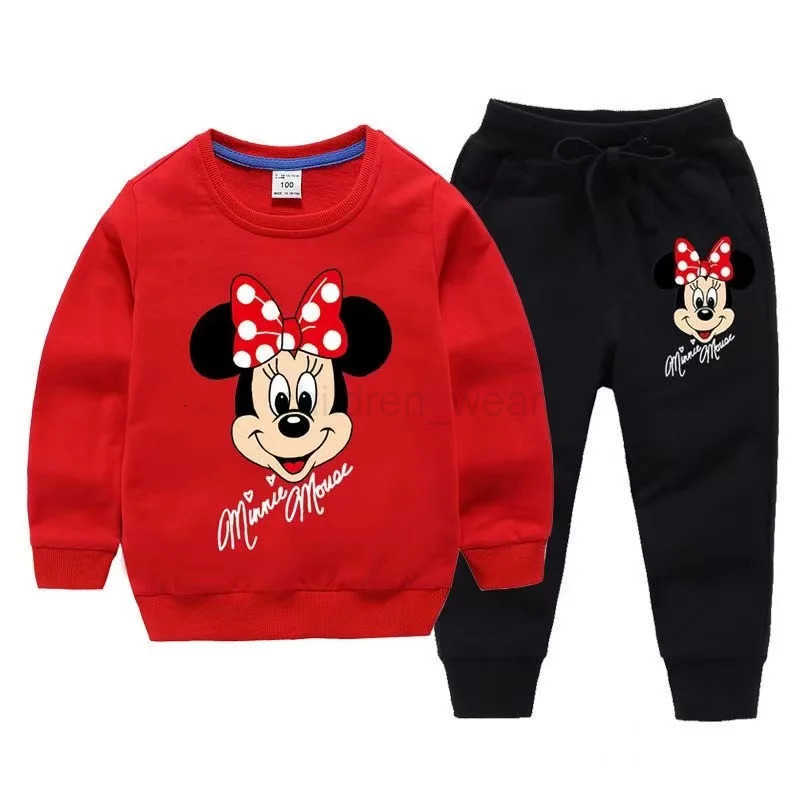 Disney Autumn Baby Girl Clothes Set Children Minnie Cartoon Printing Sweatshirt Top and Pants Bottom Two Piece Suit Tracksuit H251022