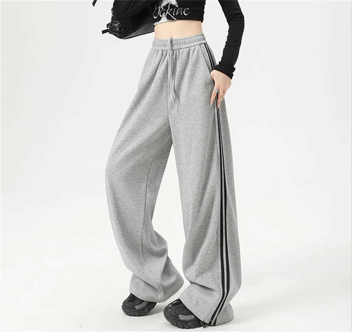 Women Stripe Chic Straight Pant Autumn Spring Retro Sports Sweatpants High Waist Color Blocked Trouseres Lady Casual StreetwearT251022