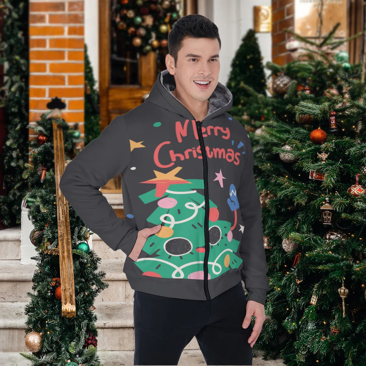 DHgatepod Men's Plush Lined Zip Hoodie - Heavyweight All-Over Print Sherpa Fleece Jacket for Extreme Winter Warmth