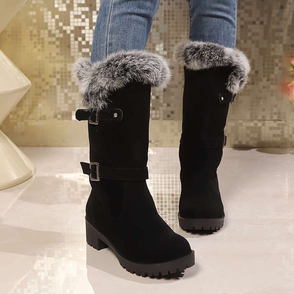 Women's Thick Platform Heel, Slip-On Closure, Non-Slip Rubber Sole, Warm Winter Shoes Cold Weather, Everyday & Formal Outfits - Boots For Women