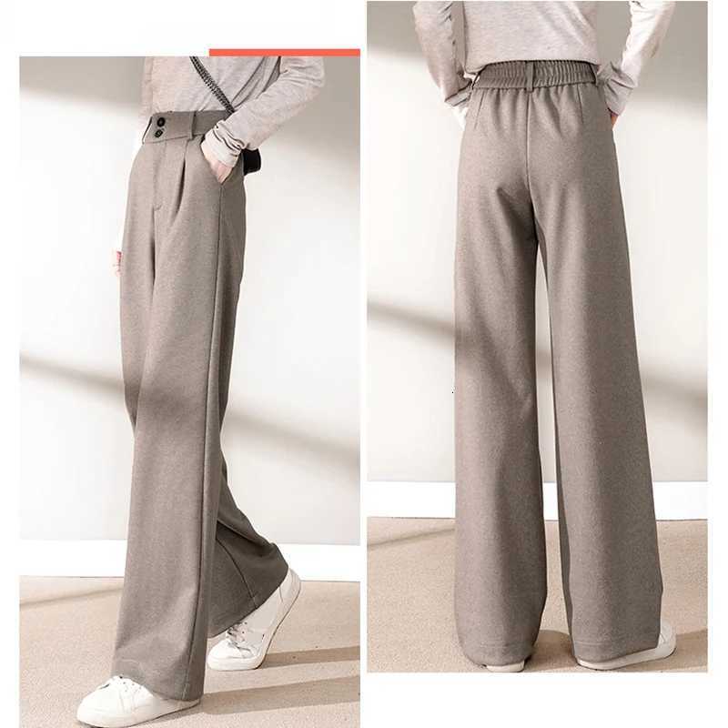 2024 Autumn Winter Women Concise Woolen Pants Lady Wide Leg Designer Outside Trousers Female Thicken High Waisted Draping PantsT251022