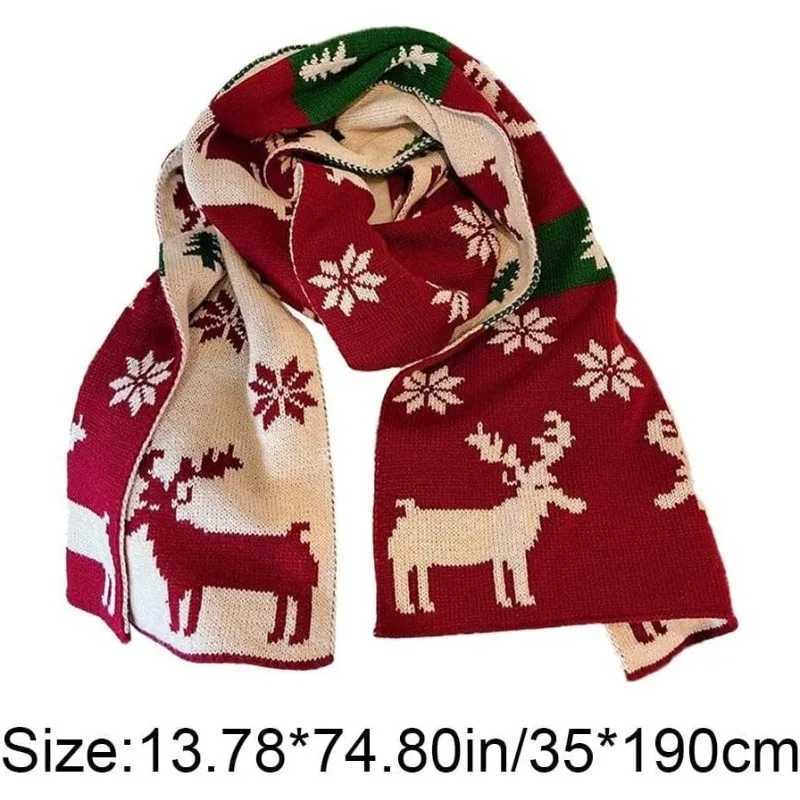 Christmas Scarf Unisex Winter Knitted Scarf Reindeer Christmas Theme Scarves Warm Scarf for Men and Women Christmas Deer Scarf J251022