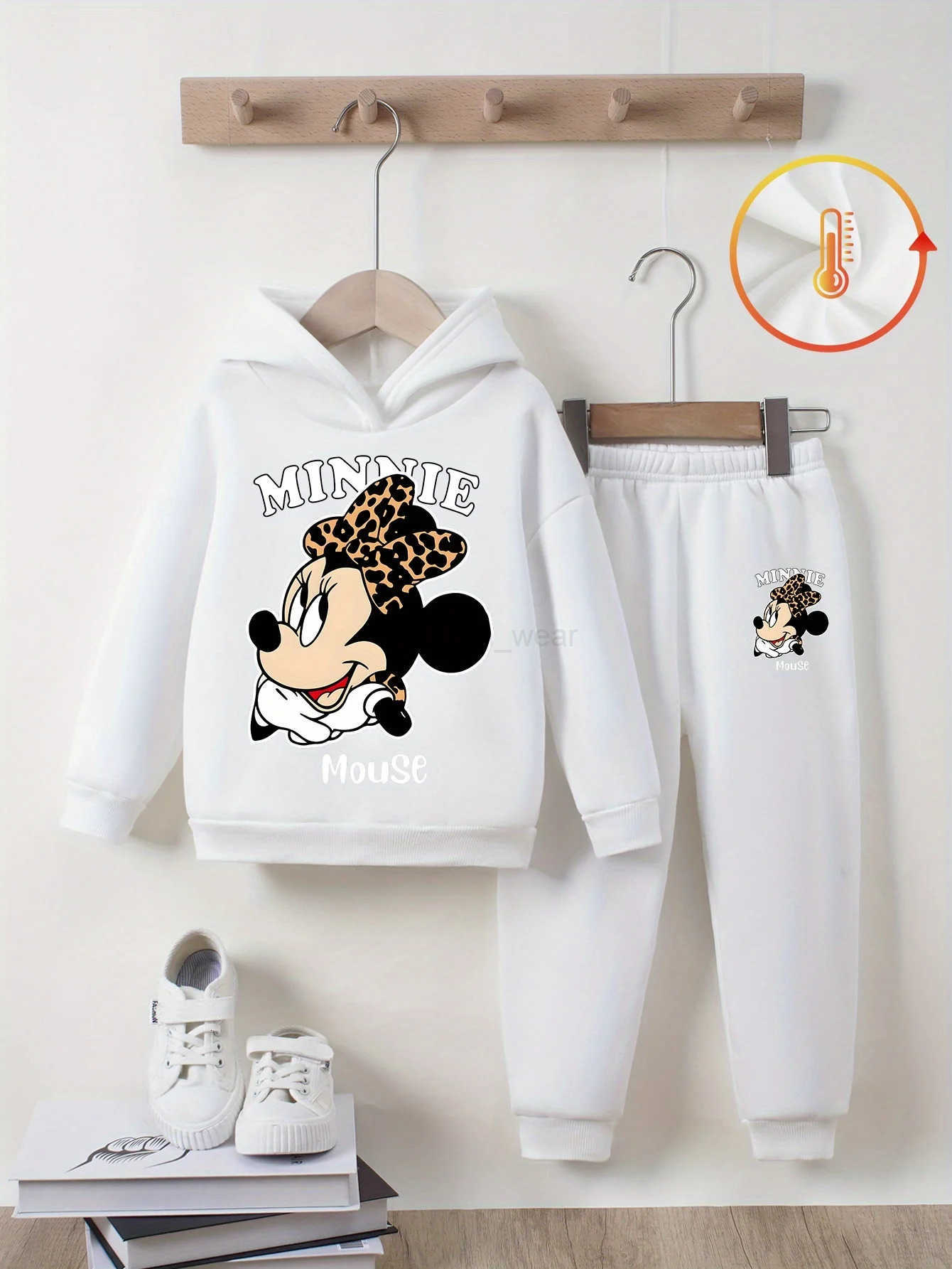 Disney girls twopiece longsleeved pants suit with cute Mickey print new autumn and winter hooded fleece sweatshirt regular H251022