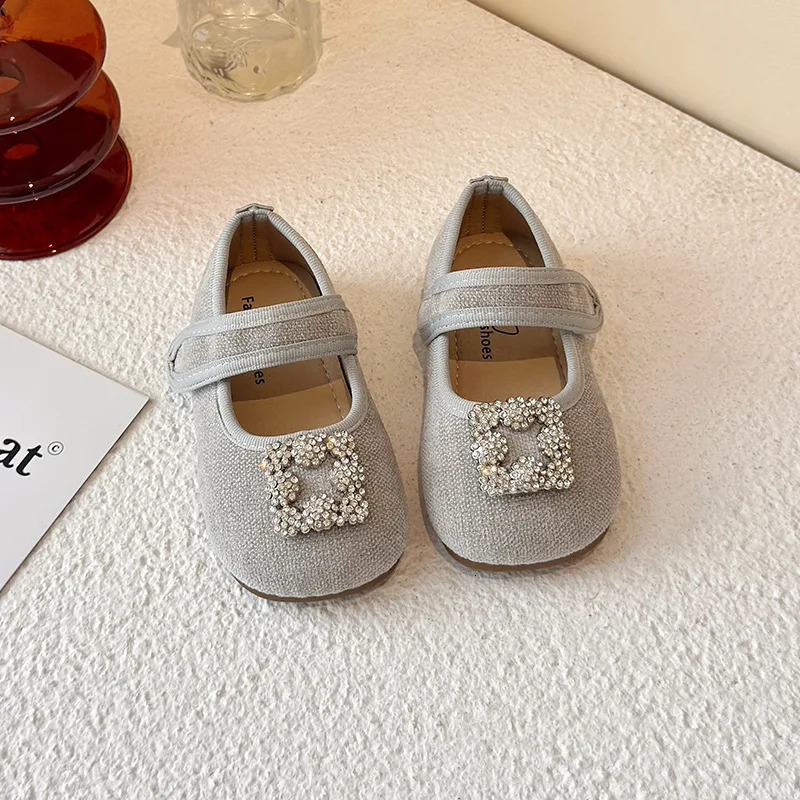 Crystal Girls Princess Shoes PU Solid Hook Loop Soft Toddler Children Fashion Shoes 2025 Non Slip Shallow Kids Flats Shoes 251021