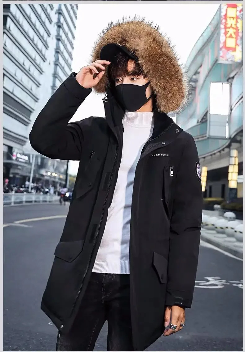 Mens Winter Jacket Fur Hood Thick White Duck Down Coats Men MidLength Outdoor Puffer Jackets Jaqueta Masculina Inverno JK045 251020