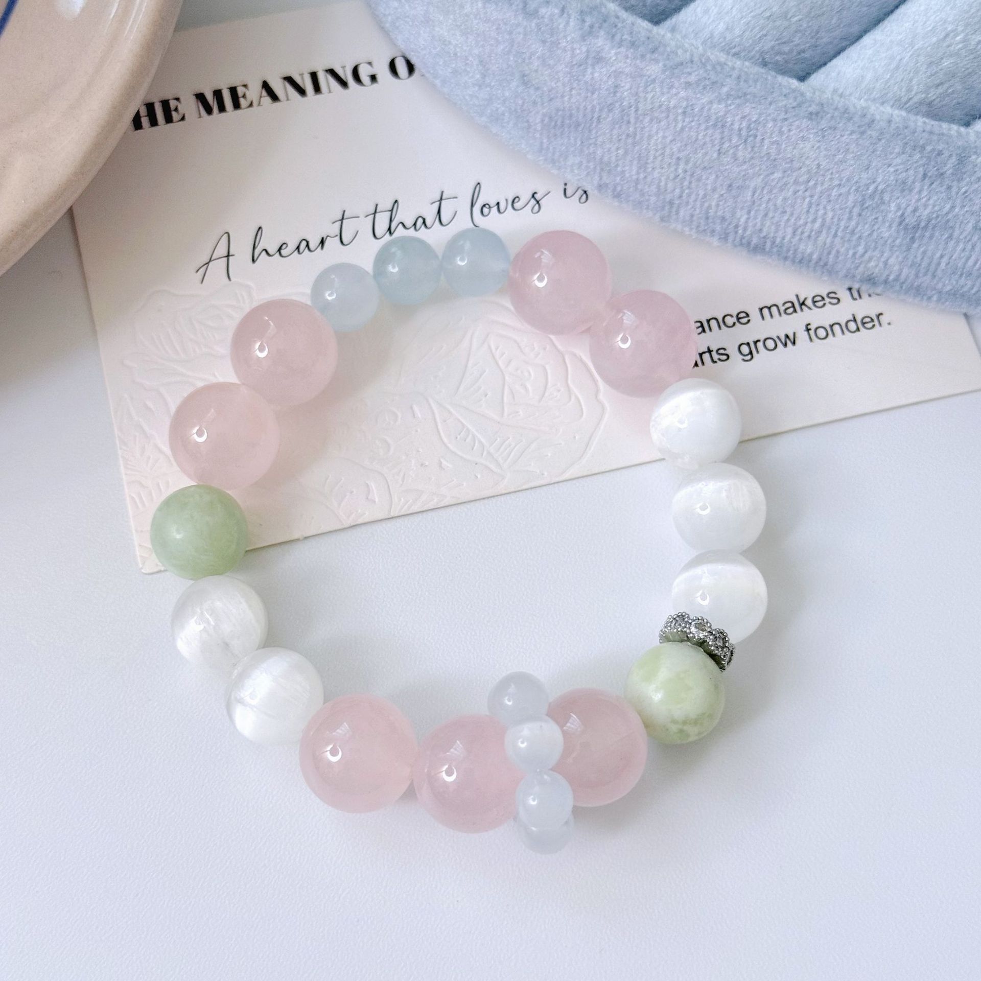 Natural Lychee Jelly Candy Color Bracelet with Powder Crystal