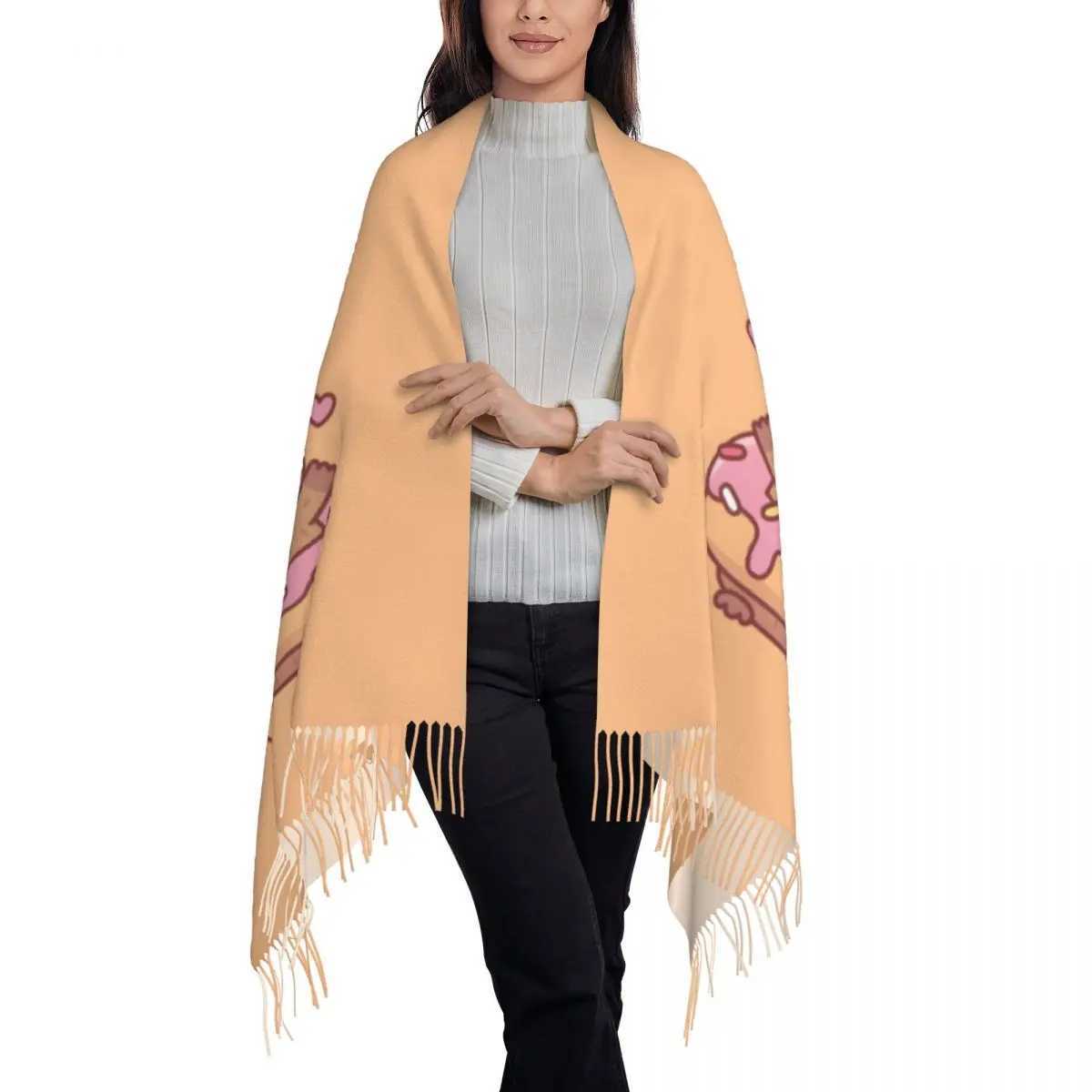 Custom Cute Capybara Tassel Scarf Women Soft Shawls Wraps Lady Winter Scarves J251118