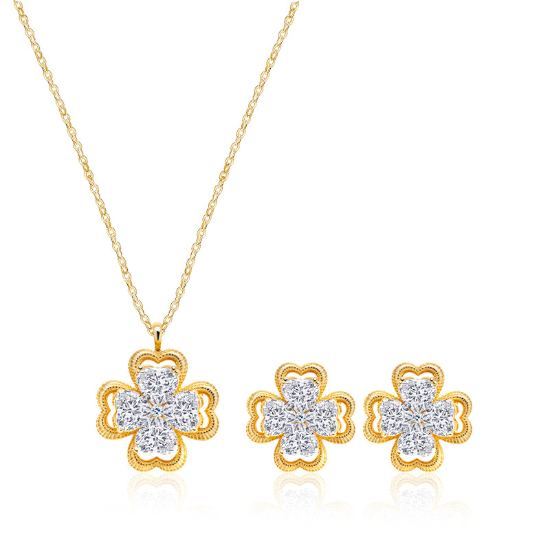 Designer necklace earring set Luxury necklace diamond studded clover flower necklace simplicity necklace for women free shipping heart necklace gift