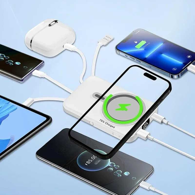 Fast Charging Portable BatteryPower Bank 10000mAh with Stand and 4 Cables Wireless Magnetic Charger for iPhone 1413ProMini J251114