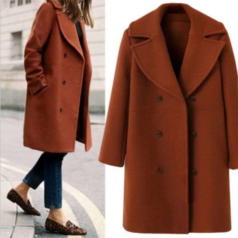 Elegant Coats Winter Fashion Comfortable Decent Plain Simple Lapel Double-breasted Street Daily Women's Clothes