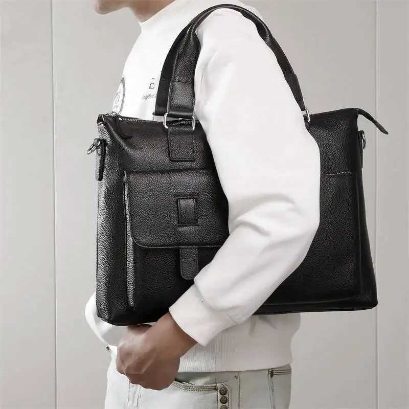 Bussiness Genuine Laptop Briefcase Large Cow Leather Protable For Man Woman Black Male Shoulder Or Crossbody Bag W251022