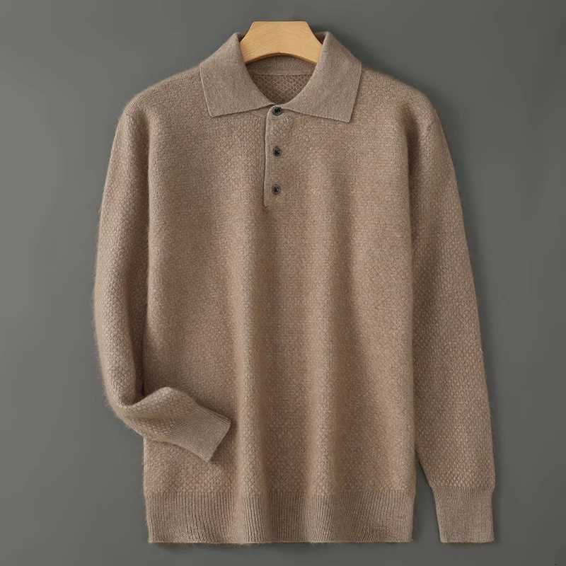 100 Mink Cashmere Sweater Mens POLO Collar Thickening Pullover Autumn Winter New Cashmere Knitted Tops Casual Large Size ShirtXJ251022