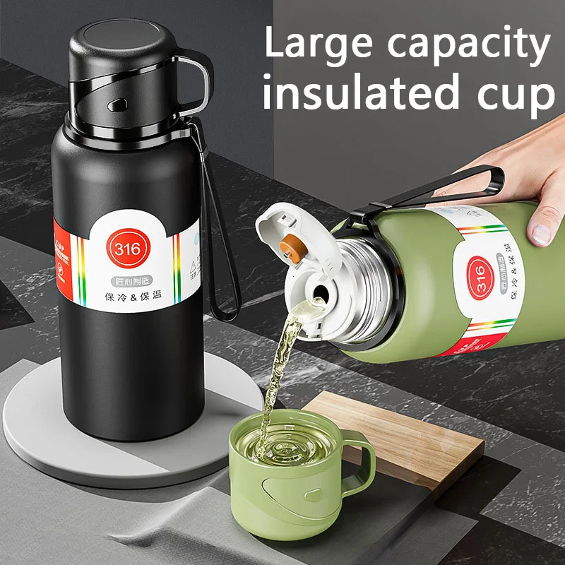 2L Thermal Large Capacity With Straw Stainless Steel Cold and Water Bottle Sport Thermos Cup 251020 W260226