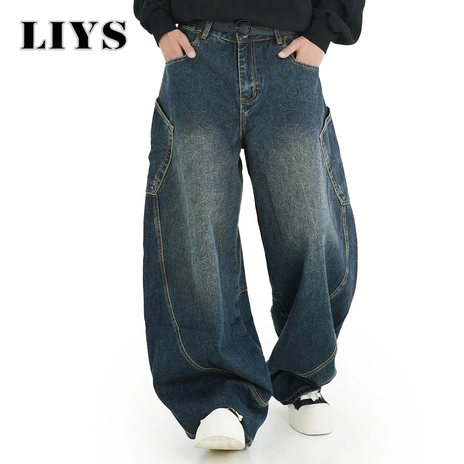 Mens Wear American Washed Denim Pants Vintage Threedimensional Large Pockets Cut Curved Knife Jeans Loose Fit Summer Trend 251017