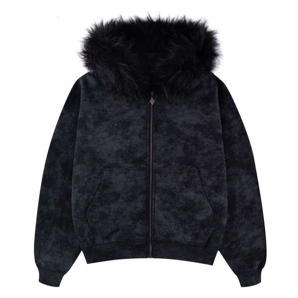 Fashion Camouflage Print Fur Collar Couple Style Street Loose Hooded Cardigan Sweatshirt