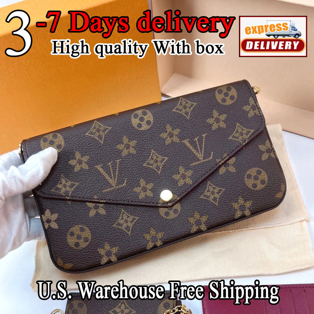 L0uis vu1tt0nbags Designer Bags Fashion Women's Shoulder Bag Luxury Crossbody Classic Old Flower Leather Vintage Metal Chain Printed Purse Black Embossed Wallet