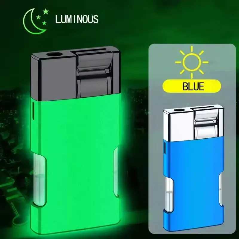 Metal New Stylish Blue Flame Metal Unusual Butane Gas Cigarette Cigar Lighter Mini Windproof Lighter Gadget Gift for Men C2510221