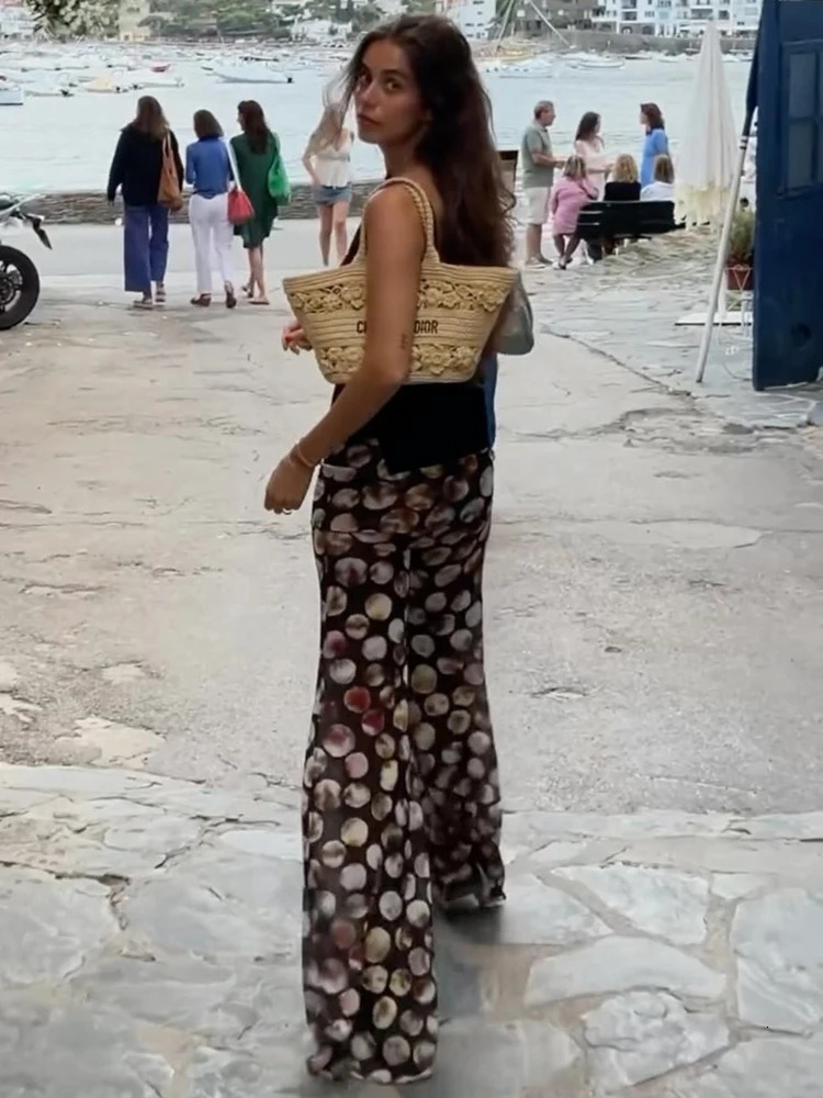 Mozision Mesh Leopard Print Trousers Woman Fashion High Waist Print Wide Leg Pants Female Elegant Printed Long Pants Bottoms 251022