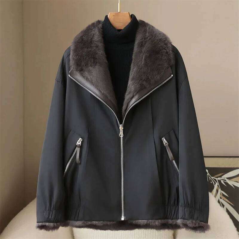 2025 High-quality Real Rabbit Hair Fur Parka Women's Autumn Winter Outdoor Coat Two-sided Wear Jacket Loose Outerwear Streetwear