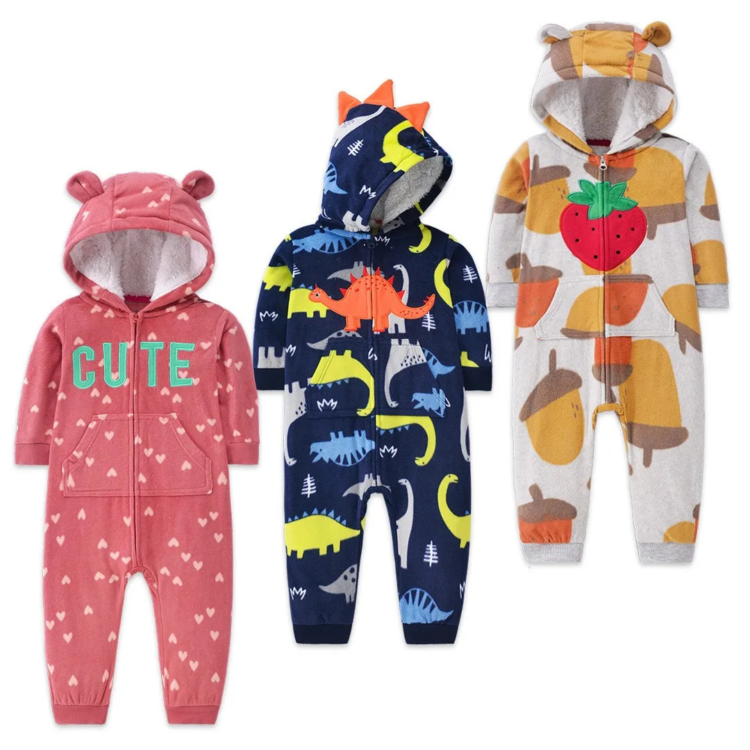 Infant Baby Romper Spring Autumn Warm Babi Boy Girl Clothes Coral Fleece Hooded Babe Animal Jumpsuit 251022