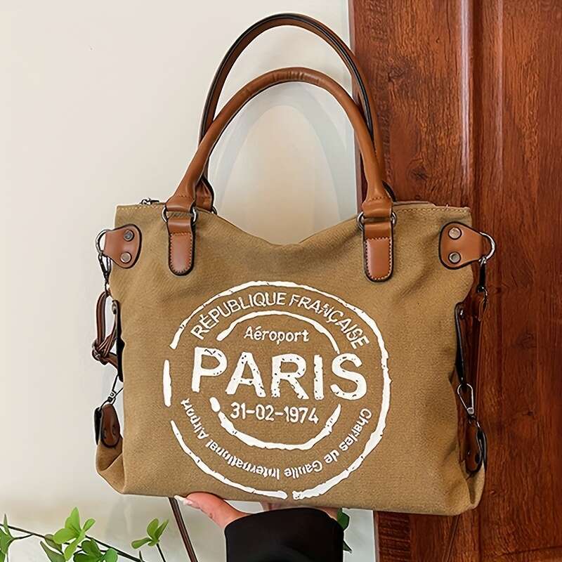 Vintage Paris Shoulder Bag, Retro Crossbody Bag Removable Strap, Lightweight Casual Fashion Tote For High School And College Students, Daily Commute W