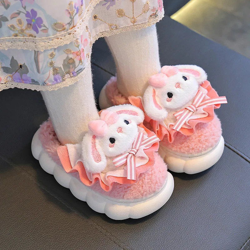 Winter Childrens Cotton Slippers Cute and Warm Fleece Rabbit Fur Babys Home for Girls 251022
