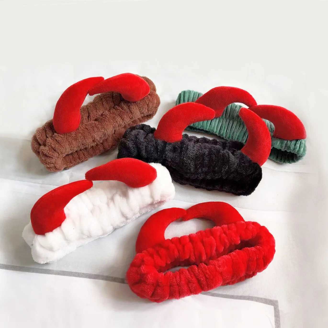 Plush Headband Women Girls Cute Red Horns Soft Elastic Hairband Wash Face Sport Velvet Hair Band Party Bandana Hair Accessories V251022