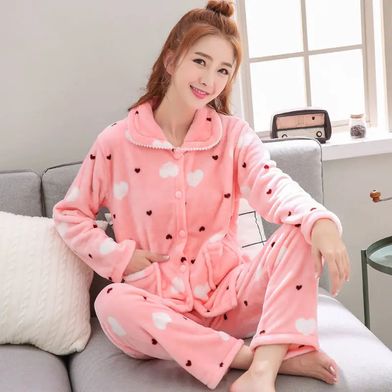 Womens Autumn and Winter Warm Pyjamas Homewear Suit Coral Velvet Pajamas Girls Padded Thickened Sweet Flannel Homewear 251022