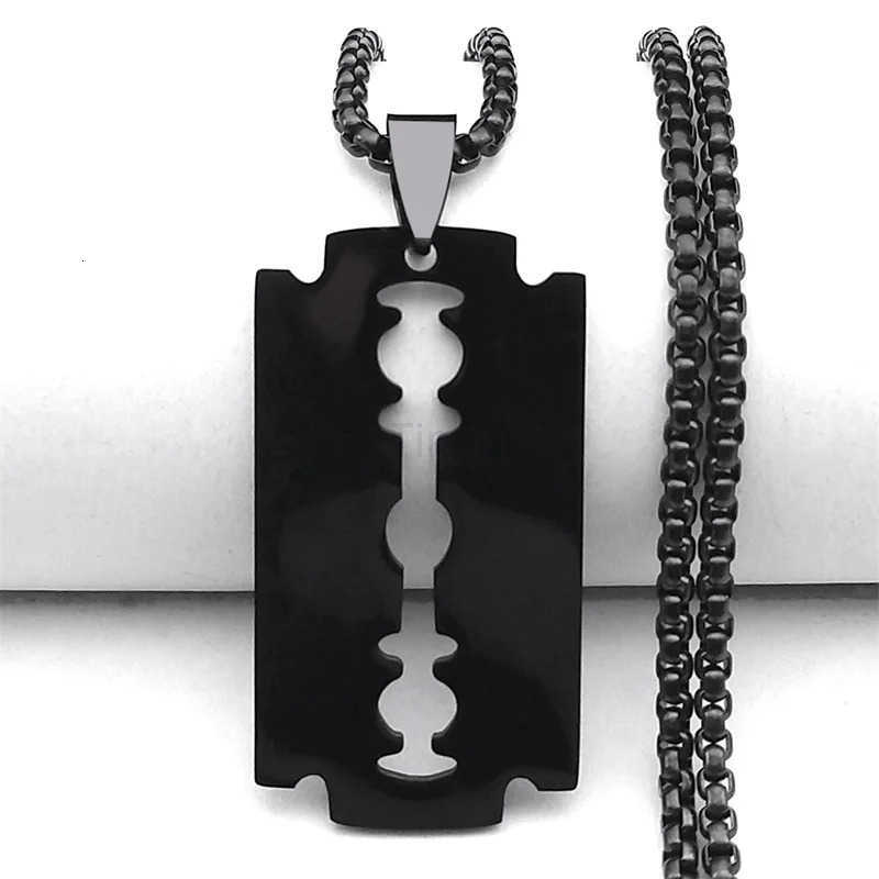 Gothic Blade Razor Pendant Necklaces Men Stainless Steel Black Goth Male Chain Necklace Grunge y2k emo Jewelry collier homme U251022