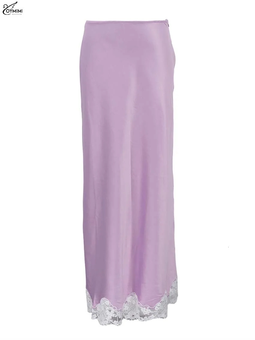 Oymimi Elegant Pink Lace Skirts For Women Casual Low Waisted Patchwork Skirts Streetwear Fashion Straight AnkleLength Skirt 251022