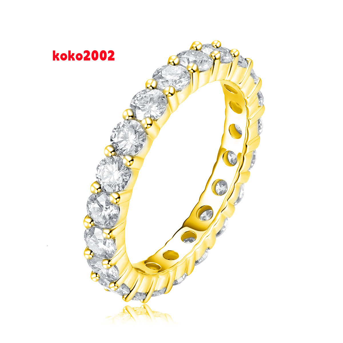 Hot Wholesale Fine Jewelry S925 Sterling Silver Gold Plated Luxury 3MM GRA Vvs Moissanite Engagement Eternity Ring for Women