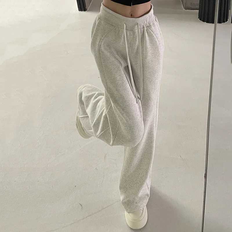Women Basic Whitegray Black Elastic Sports Trousers Lady Wide Leg Straight Leg Pants Female Versatile High Waisted SweatpantsT251022