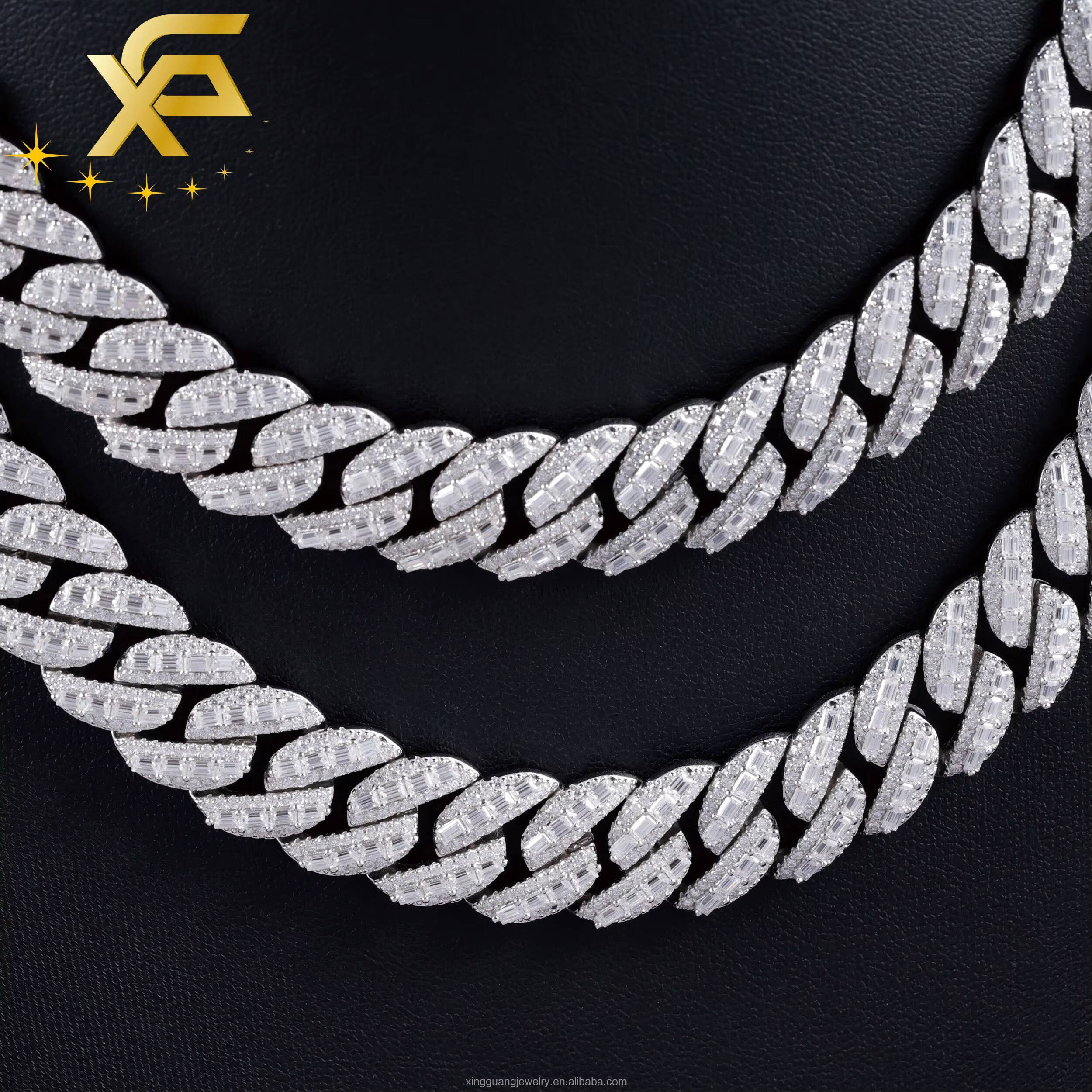 Premium Quality 925 Silver Cuban Lidynamic Chain 15MM VVS Moissanite Baguette Diamond Hip Hop Style Jewelry Cuban Bracelet