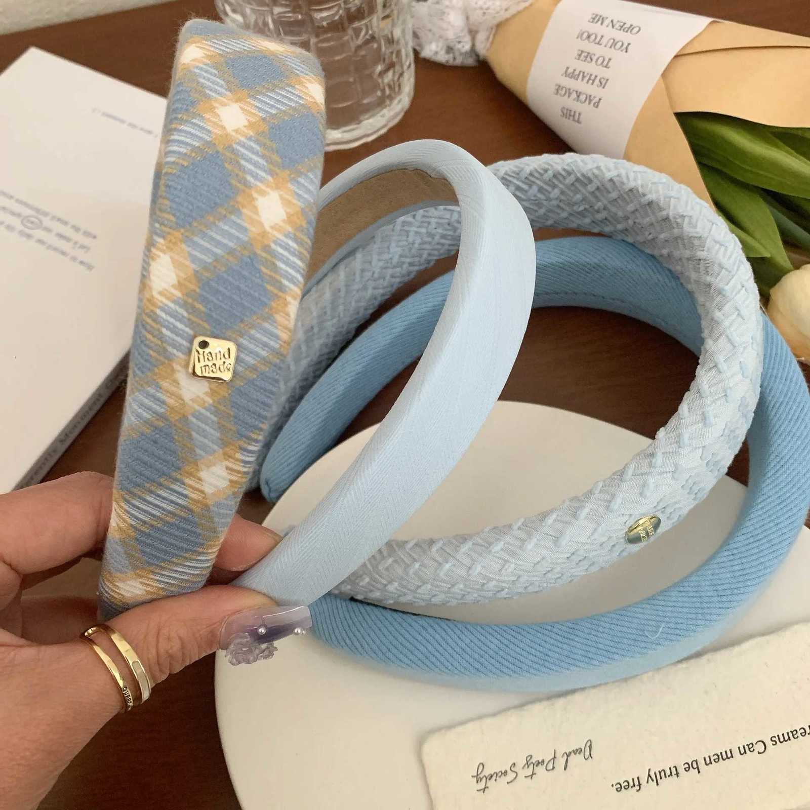 New Korean Style Sponge Headband for Women Elegant Gold Label Blue Wide Brimmed Hair Band Fashion Girl Face Wash Hair Hoop V251022