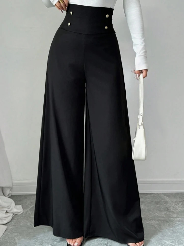 Womens Fashionable and Elegant Solid Color WideLeg Pants for Spring and Autumn High Waisted Pants 251022