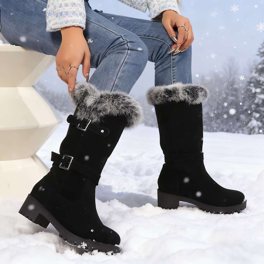 Women's Thick Platform Heel, Slip-On Closure, Non-Slip Rubber Sole, Warm Winter Shoes Cold Weather, Everyday & Formal Outfits - Boots For Women