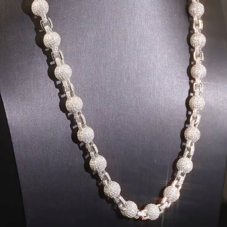 Fashion Hip Hop 10MM Full Iced Out Moissanite Ball Chain S925 Gold Plated VVS Diamond Cuban Lidynamic Chain Decoration Jewelry