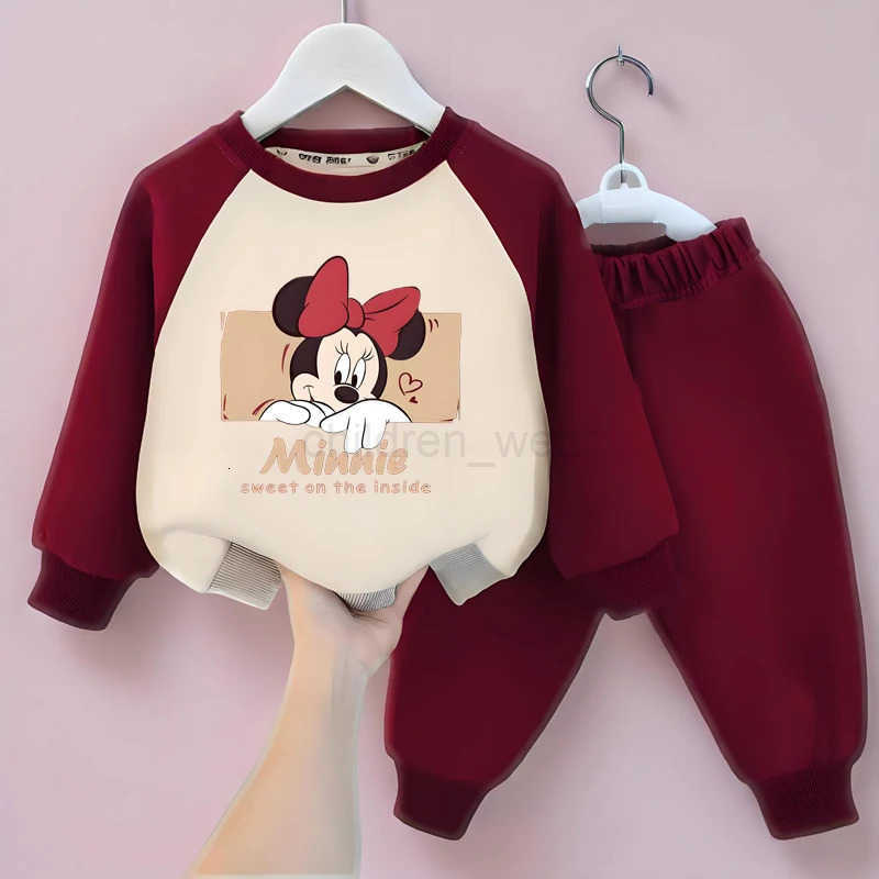 Disney Hoodie For Girls Fashion Longsleeves Sweatshirtlong Pants Sets for Kids Autumn Minnie Printed 2pcs Set Clothing H251022