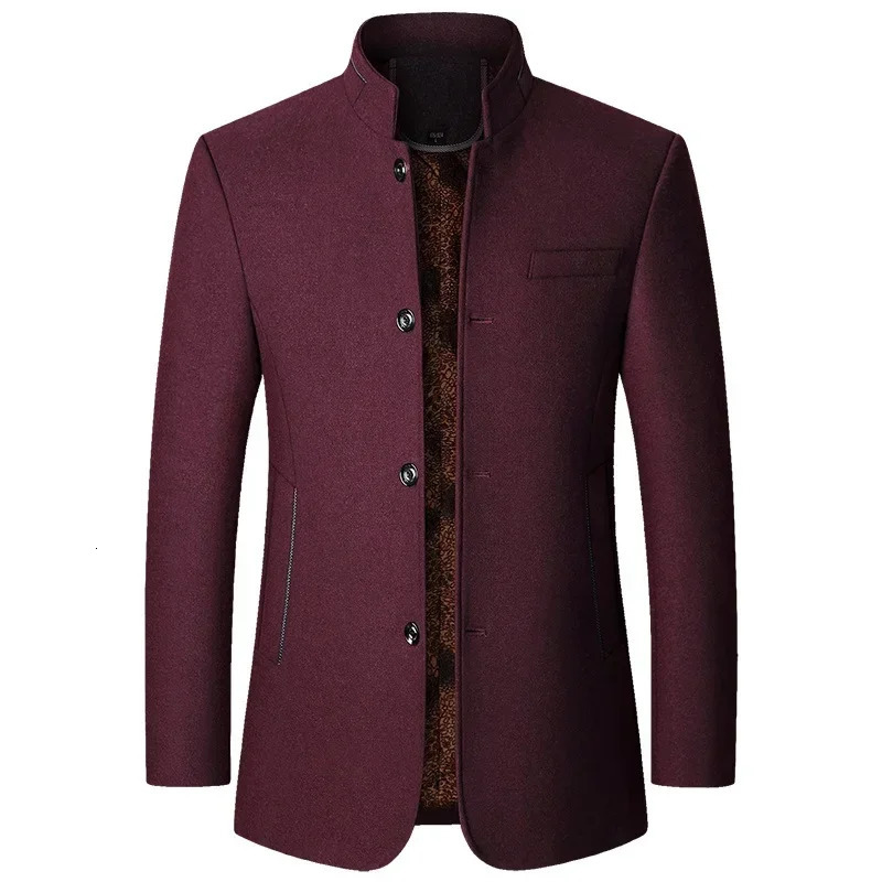 Cashmere Trench Coats Standup Collar Business Casual Suits Male Winter Jackets Men Fleece Woollen Blazers 251015