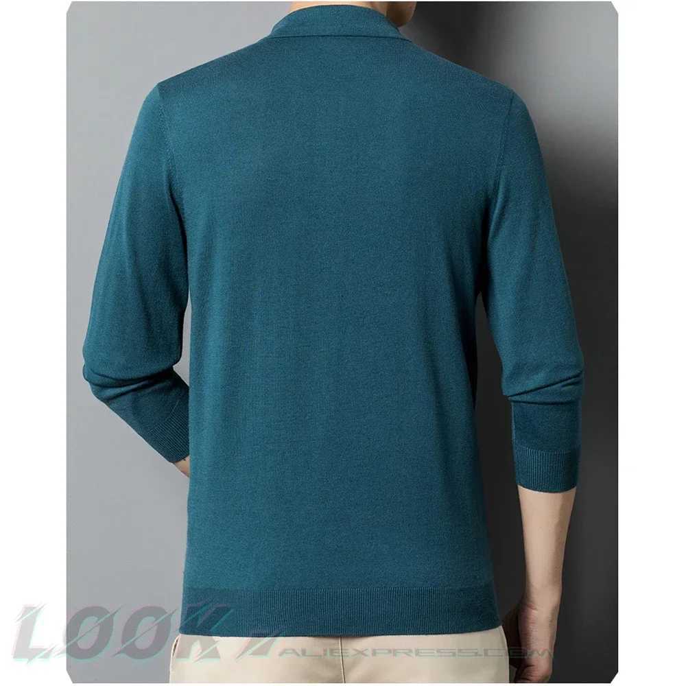 Mens Autumn LongSleeved Wool Blend Solid Color Polo Pullover Sweater with Lapel Casual Bottoming Sweater Sizes M4XLXJ251022