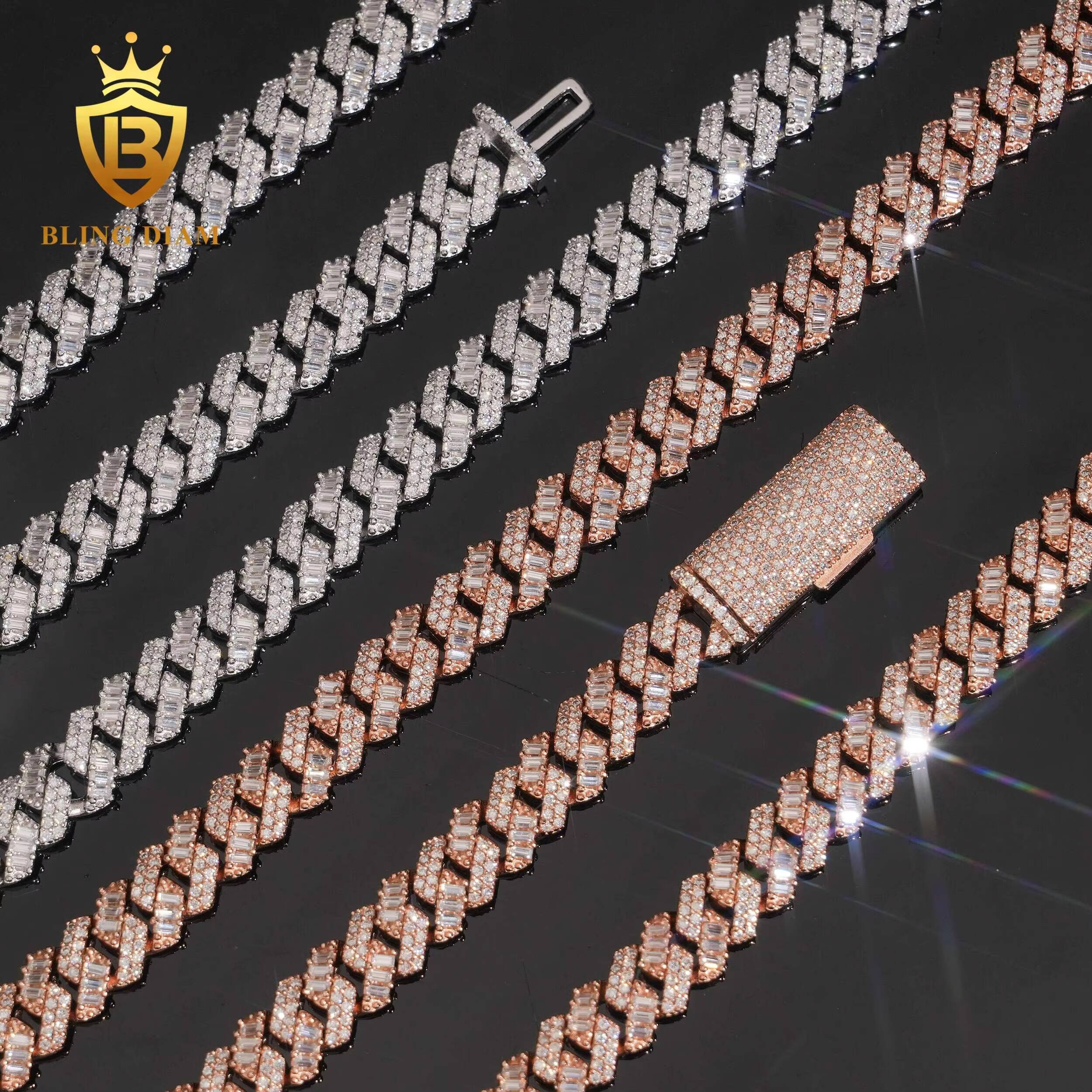 New Trendy Fine Jewelry 925 Sterling Silver Moissanite Diamond Iced Out 8mm Two Rows Hip Hop Moissanite Cuban Link Chain