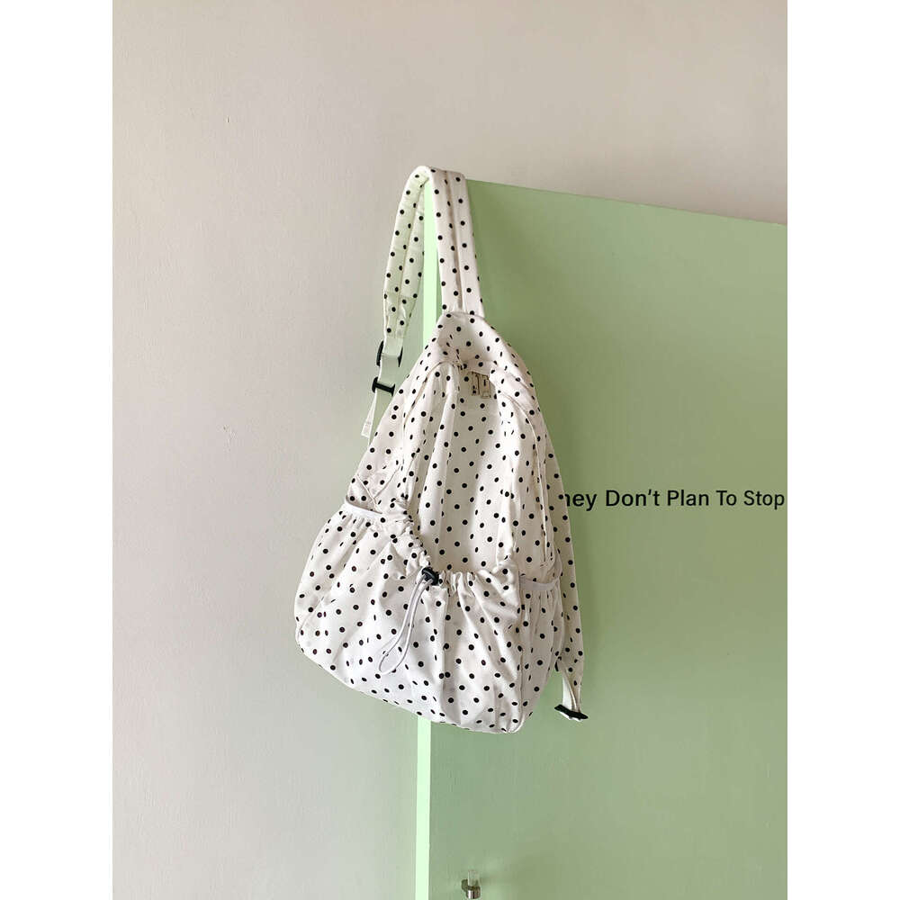 New INS Lightweight Artistic Polka Dot Backpack For Girls Campus Style Drawstring Wrinkled Casual School Bag B5