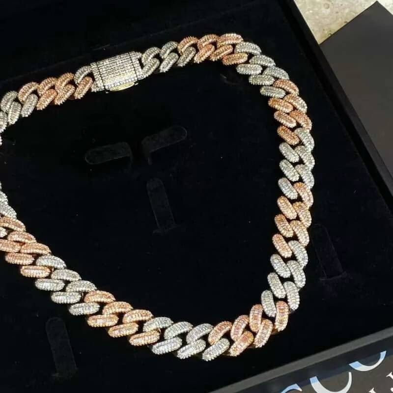 Mens Moissanite 15mm Cuban Chain Necklace Miami GoldSilver Cuban Chain Design Hip Hop Trend Celebrity Style