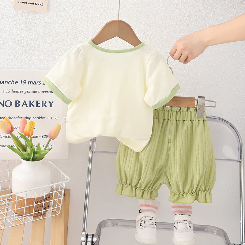 Cute Floral Bow 2-Piece Set, Girls Summer Shorts Outfit, Breathable Cotton Clothes for Toddler