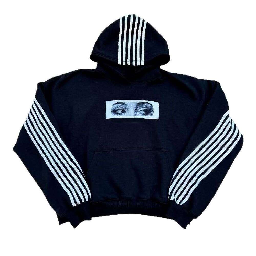 American Style Striped Print Loose Unisex Street Hip Hop Personality Patch Embroidered Sweatshirt and Sweatpants