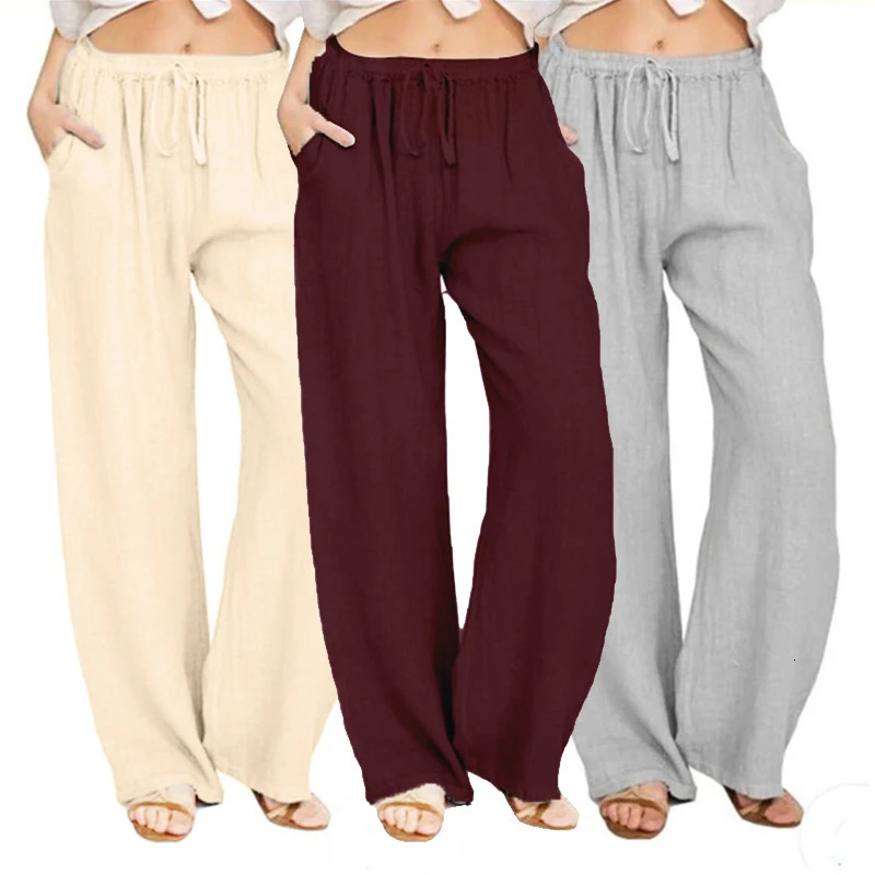 Women Cotton Linen Pants Fashion Harajuku Trousers Girl Oversized Wide Leg Pants Loose Elastic Waist Jogger Pants Woman Clothing 251022