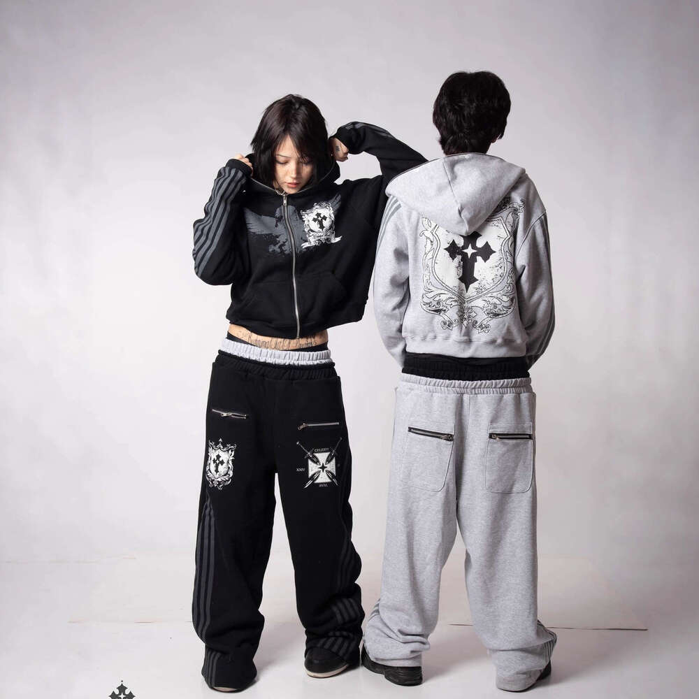 Ins Style Street Fashion Sports Set Couples, Hooded Sweatshirt Loose Casual Sweatpants for Men and Women